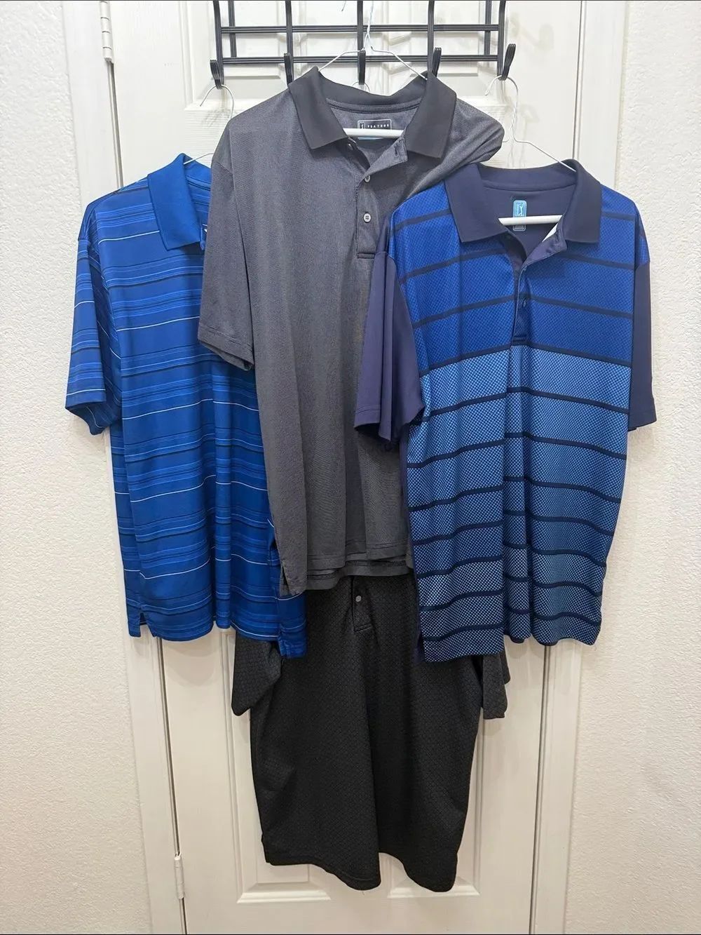 PGA Tour Men's Four Golf Polo Casual 3 Button Shirts Size Large Blue Black Gray